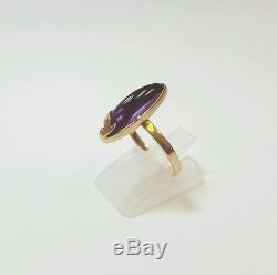 Vintage Amethyst 14k 583 Yellow Gold Russian Soviet Ring Size 7 3/4