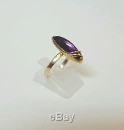 Vintage Amethyst 14k 583 Yellow Gold Russian Soviet Ring Size 7 3/4