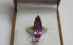 Vintage Antique Soviet USSR Russian Marquise Ring Gilt Silver 875 Sapphire Stone
