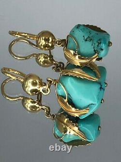 Vintage Antique USSR Soviet Russian 750 Solid 18k Gold turquoise Earrings