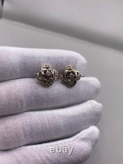 Vintage Antique USSR Soviet Russian Star 583 14k Rose Gold Earringwith Diamonds