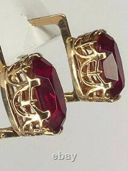 Vintage Antique USSR Soviet Russian Star 583 Solid 14k Rose Gold Ruby Earrings