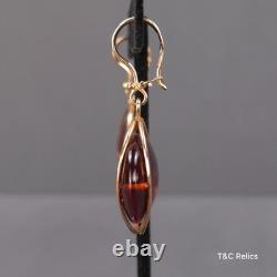Vintage Baltic Honey Amber Dangle Earrings Russian Soviet USSR 14K 583 Gold RARE