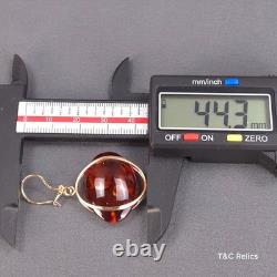 Vintage Baltic Honey Amber Dangle Earrings Russian Soviet USSR 14K 583 Gold RARE