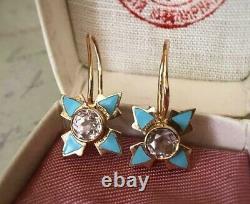 Vintage Earrings Enamel Turquoise Soviet Gold 14K? 583 Star Russian Soviet USSR