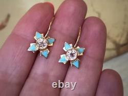 Vintage Earrings Enamel Turquoise Soviet Gold 14K? 583 Star Russian Soviet USSR
