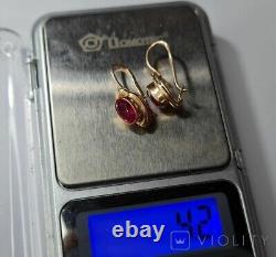 Vintage Earrings Gold 583 14K Ruby Women's Jewelry Russian Soviet USSR Rare Old