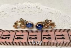 Vintage Earrings Gold 583 14K Sapphire Russian Women's Jewelry Old Soviet 4.04gr