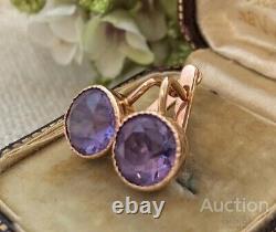 Vintage Earrings Gold 583 14K Soviet Alexandrite Womens Jewelry Russian 4.15 gr
