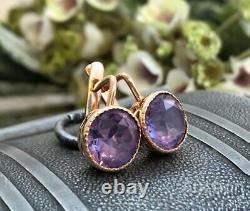 Vintage Earrings Gold 583 14K Soviet Alexandrite Womens Jewelry Russian 4.15 gr