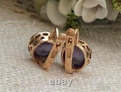 Vintage Earrings Gold 583 14K Soviet Alexandrite Womens Jewelry Russian 4.15 gr