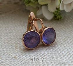 Vintage Earrings Gold 583 14K Soviet Alexandrite Womens Jewelry Russian 4.15 gr