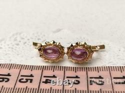 Vintage Earrings Gold 583 14K Soviet USSR Alexandrite Sverdlovsk Womens Jewelry