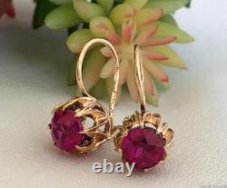 Vintage Earrings Gold 583 Ruby 14K Jewelry Women USSR Russian Soviet Rare Old 20