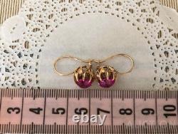 Vintage Earrings Gold 583 Ruby 14K Jewelry Women USSR Russian Soviet Rare Old 20