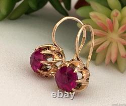 Vintage Earrings Gold 583 Ruby 14K Jewelry Women USSR Russian Soviet Rare Old 20