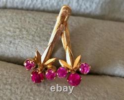 Vintage Earrings Gold 585 14K Ruby Jewelry Women USSR Russian Soviet Rare Old 20