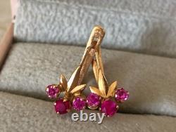 Vintage Earrings Gold 585 14K Ruby Jewelry Women USSR Russian Soviet Rare Old 20