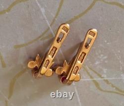 Vintage Earrings Gold 585 14K Ruby Jewelry Women USSR Russian Soviet Rare Old 20