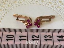 Vintage Earrings Gold 585 14K Ruby Jewelry Women USSR Russian Soviet Rare Old 20