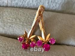 Vintage Earrings Gold 585 14K Ruby Jewelry Women USSR Russian Soviet Rare Old 20