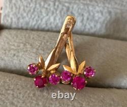 Vintage Earrings Gold 585 14K Ruby Jewelry Women USSR Russian Soviet Rare Old 20