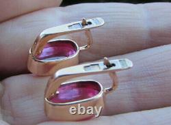 Vintage Earrings Pink Sapphire Cabochon russian Soviet USSR Gold 14K 583