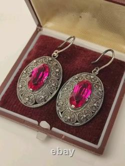Vintage Earrings Ruby Soviet Women's Jewelry USSR Ruby Russian Silver 875