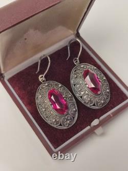 Vintage Earrings Ruby Soviet Women's Jewelry USSR Ruby Russian Silver 875 10gr