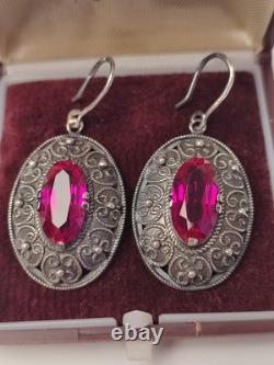Vintage Earrings Ruby Soviet Women's Jewelry USSR Ruby Russian Silver 875 10gr