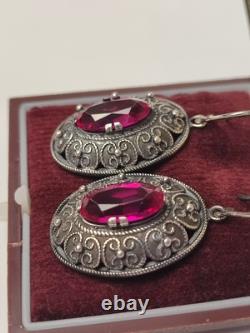Vintage Earrings Ruby Soviet Women's Jewelry USSR Ruby Russian Silver 875 10gr