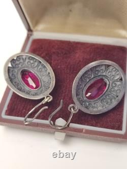 Vintage Earrings Ruby Soviet Women's Jewelry USSR Ruby Russian Silver 875 10gr