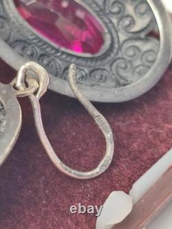 Vintage Earrings Ruby Soviet Women's Jewelry USSR Ruby Russian Silver 875 10gr