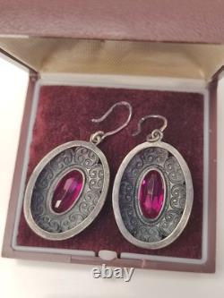 Vintage Earrings Ruby Soviet Women's Jewelry USSR Ruby Russian Silver 875 10gr