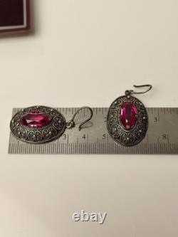 Vintage Earrings Ruby Soviet Women's Jewelry USSR Ruby Russian Silver 875 10gr