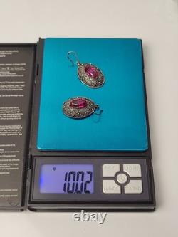 Vintage Earrings Ruby Soviet Women's Jewelry USSR Ruby Russian Silver 875 10gr