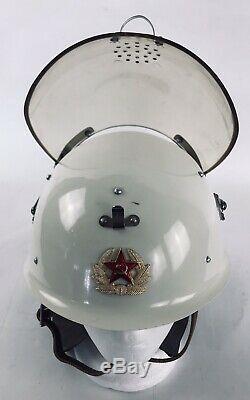Vintage Fire Helmet USSR Soviet Russian FIGHTER FIREMAN Flip Down Visor Emblem