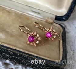 Vintage Gold 583 14K Earrings Soviet Natural Sverdlovsk Ruby Women's USSR Jewel