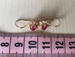 Vintage Gold 583 14K Earrings Soviet Natural Sverdlovsk Ruby Women's USSR Jewel