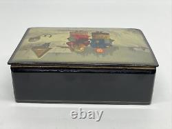 Vintage Hand Painted Soviet Era Fedoskino Russian Lacquer Paper Mache Box USSR