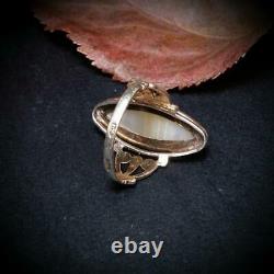 Vintage Jewelry Russian Soviet USSR Sterling 875 Silver Ring 18 Size Onyx Stone