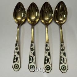 Vintage Leningrad 875 Silver Russian / Soviet Enamel Spoons Lot Of 4