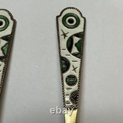Vintage Leningrad 875 Silver Russian / Soviet Enamel Spoons Lot Of 4