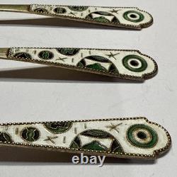 Vintage Leningrad 875 Silver Russian / Soviet Enamel Spoons Lot Of 4