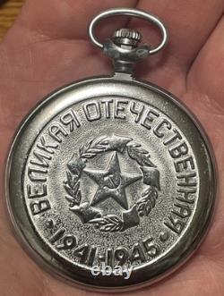 Vintage MOLNIJA Russian Soviet USSR POCKET WATCH 1941-45 CCCP FLAG WW2