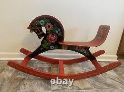 Vintage Made In USSR Soviet / Russian Folk Art Hand Painted Floral Rocking Horse