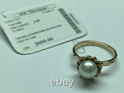 Vintage New Soviet Russian USSR 583,14k Gold Ring With Pearl Bronnitsa Size 8