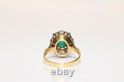 Vintage Original 18k Gold Natural Diamond And Emerald Russian Soviet Ring