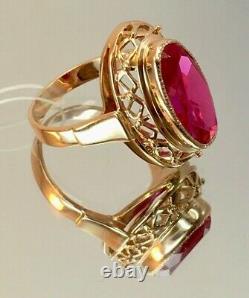 Vintage Original Soviet Rose Gold Russian Ruby Ring 583 14K USSR, Rose Gold Ring