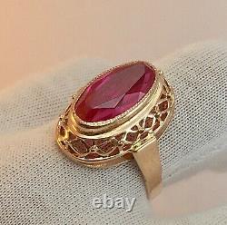 Vintage Original Soviet Rose Gold Russian Ruby Ring 583 14K USSR, Rose Gold Ring